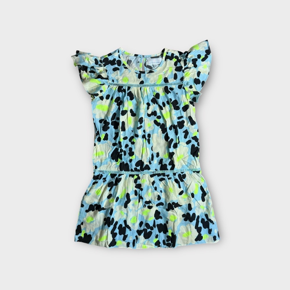 Rockets Of Awesome Paint Splatter Pattern Ruffle Cap Sleeve Modal Dress